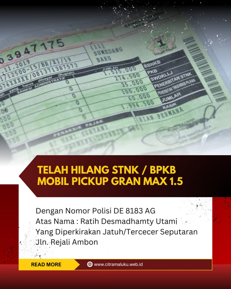 Iklan Kehilangan STNK/BPKB Mobil